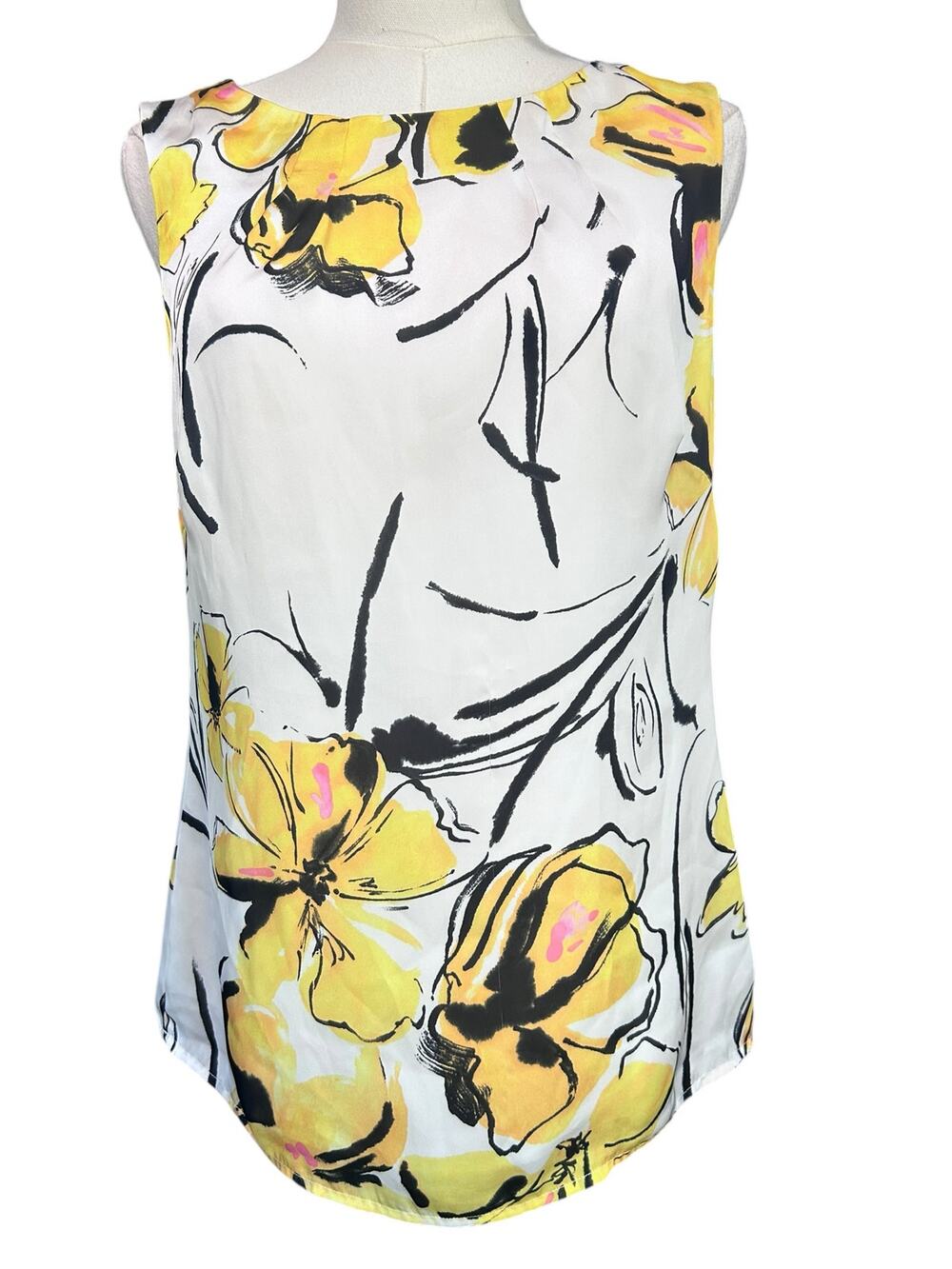 Merona Shirt Sleeveless Cottage Boho Summer Yellow Floral Silky Soft SZ S Artsy